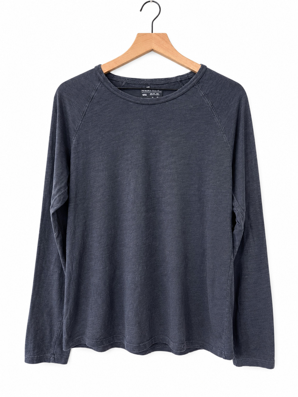 Public Opinion Long Sleeve Crewneck Tee Gray Blue Size Large 100% Cotton